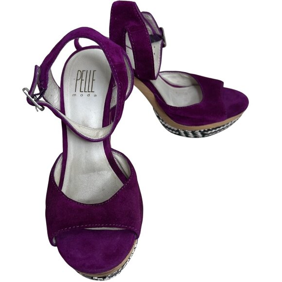 Pelle Moda Womens Purple Suede Platform Heels Adjustable Ankle Strap Size 7M - Picture 1 of 5